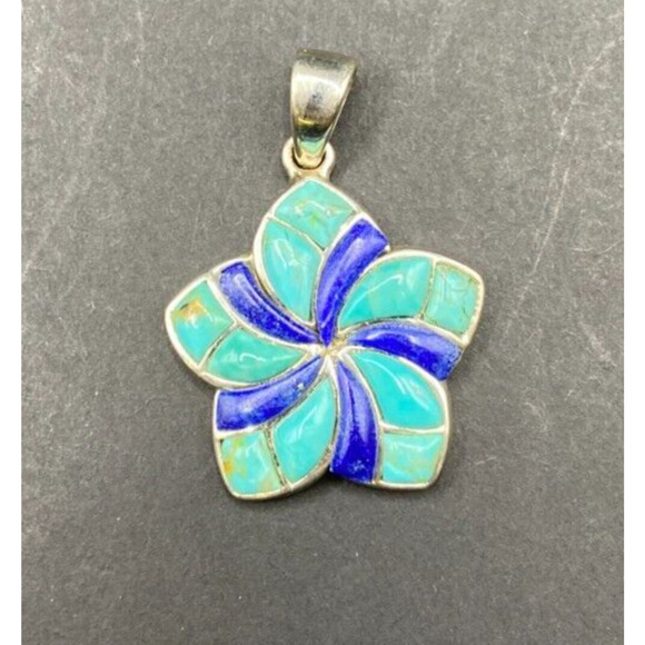 Turquoise Lapiz Lazuli Star Pendant Sterling Silver Blue Semi Precious Stone NK - Picture 8 of 11